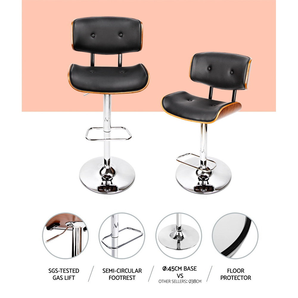 Bar Stools Gas Lift Leather Black