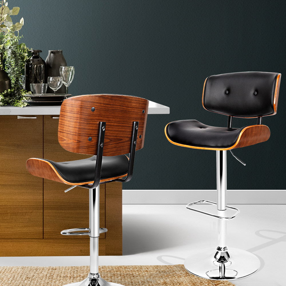 Bar Stools Gas Lift Leather Black