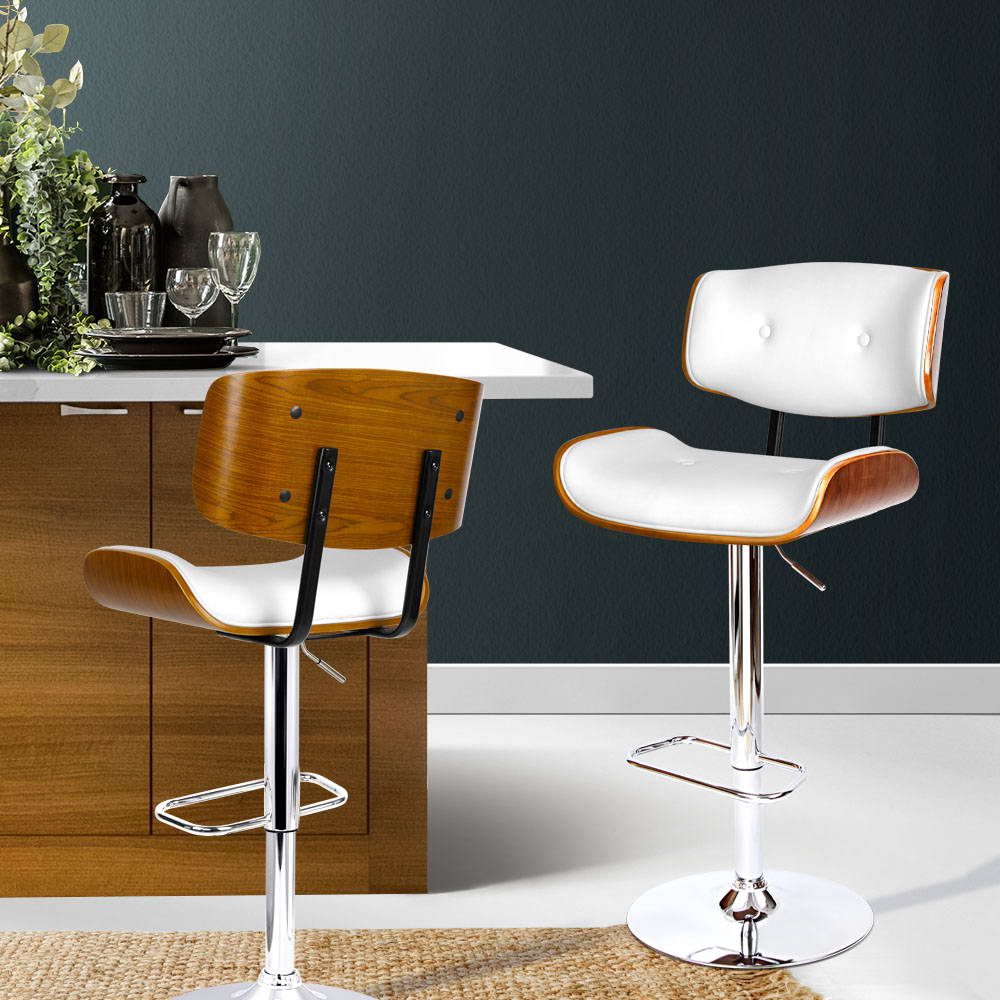 Bar Stools Gas Lift Leather White