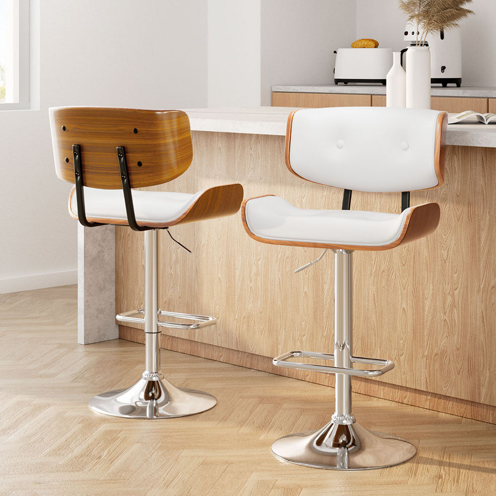 Set of 2 Wooden Bar Stools Bar Stool Kitchen Chair Dining White Pad Gas Lift