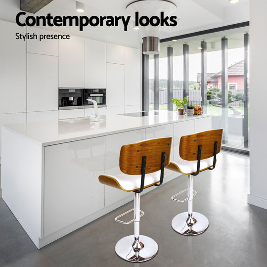 4X Bar Stools Gas Lift Leather White