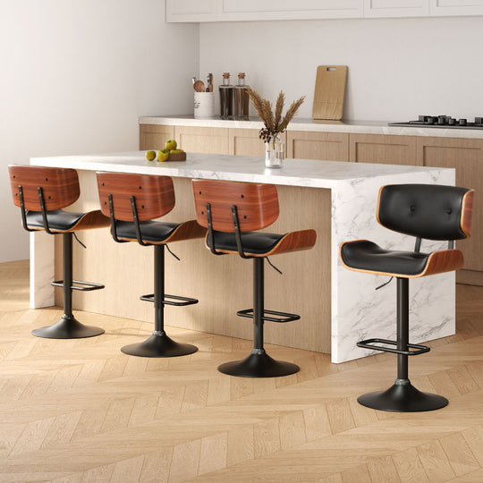 4x Bar Stools Gas Lift Leather All Black | PayPal