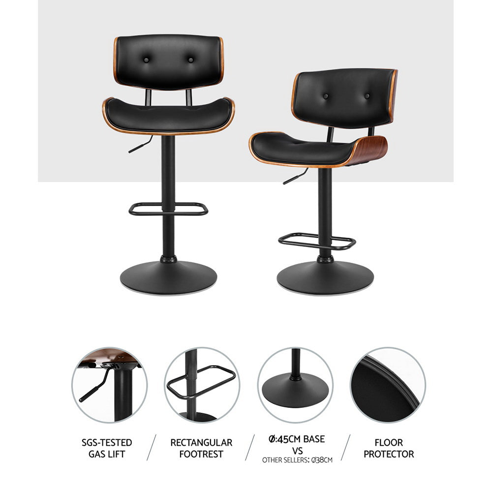 Set of 4 Leather Kitchen Bar Stools-Black