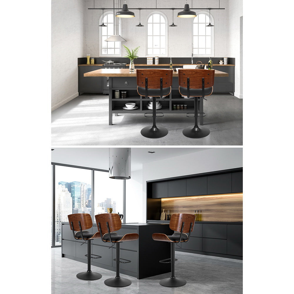 Set of 4 Leather Kitchen Bar Stools-Black
