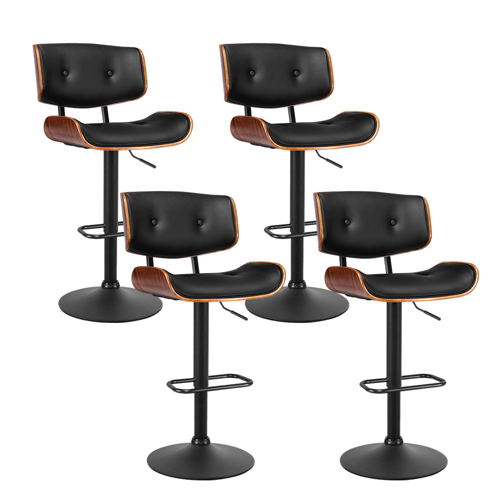 Set of 4 Leather Kitchen Bar Stools-Black