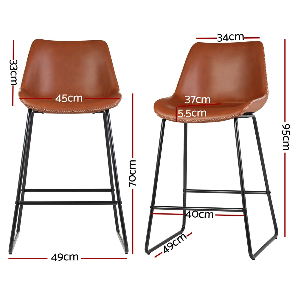 4x Bar Stools Leather Padded Metal Legs Brown | Brown colour