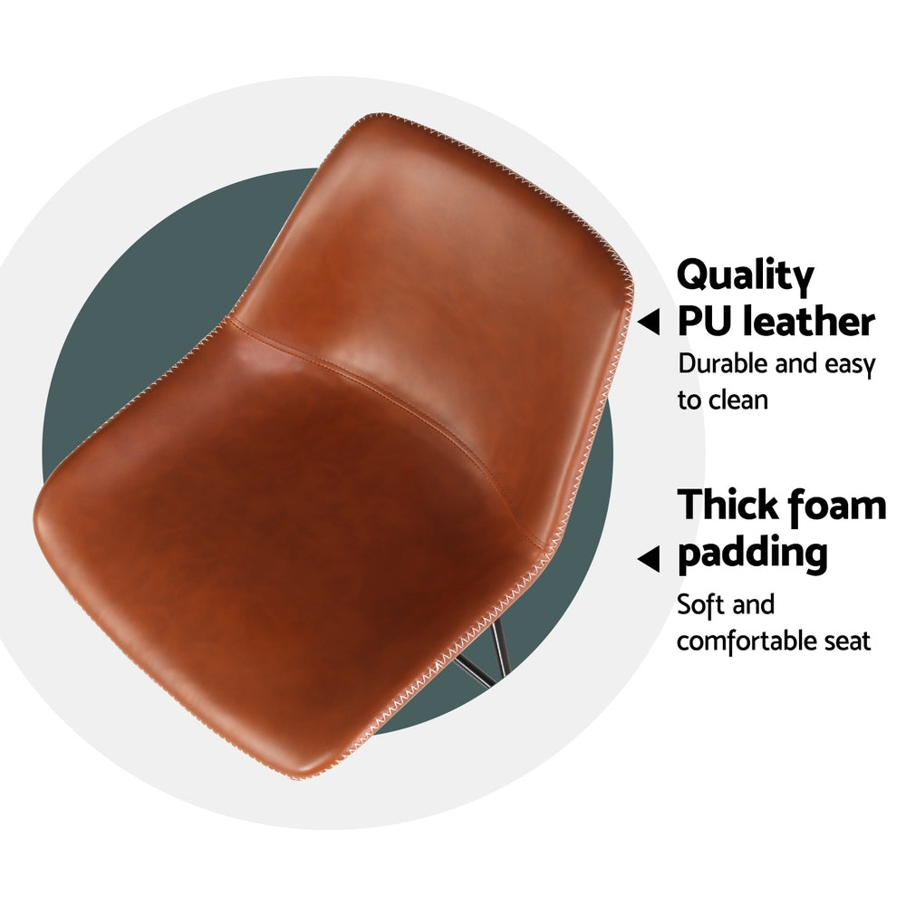 Brown colour - 4x Bar Stools Leather Padded Metal Legs Brown