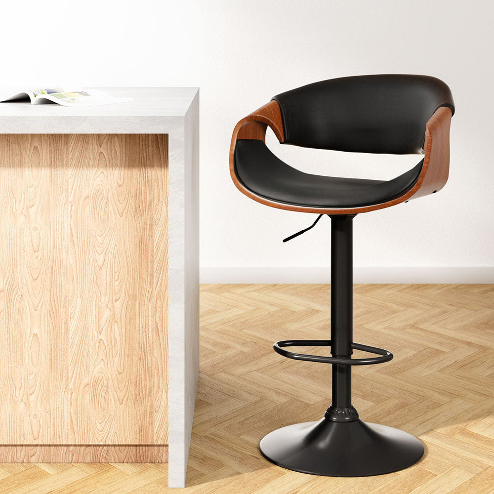 Bar Stool Gas Lift PU Leather with Armrest Swivel Adjustable Height Black Chair
