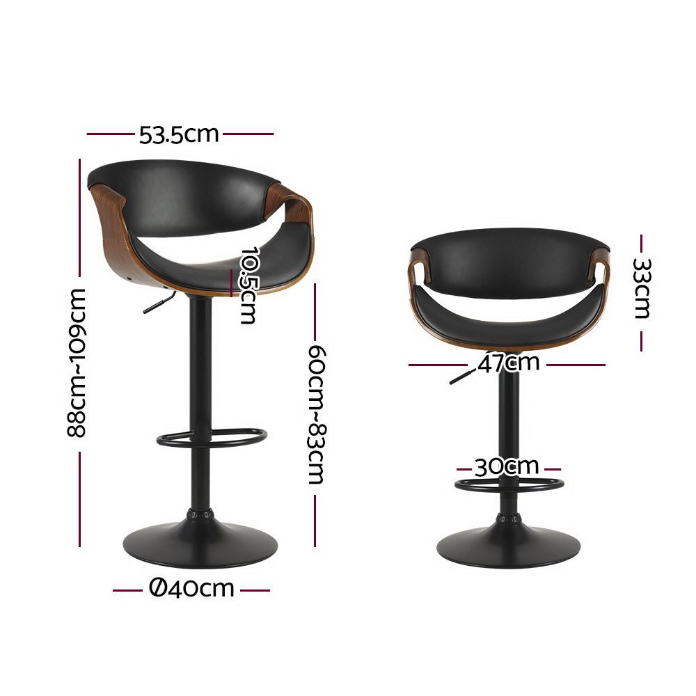 Bar Stool Gas Lift PU Leather with Armrest Swivel Adjustable Height Black Chair