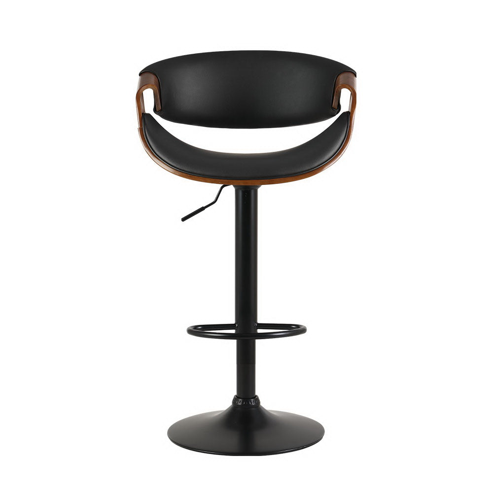 Bar Stool Gas Lift PU Leather with Armrest Swivel Adjustable Height Black Chair