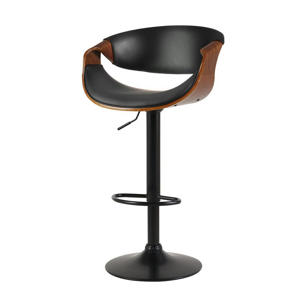 Bar Stool Gas Lift PU Leather with Armrest Swivel Adjustable Height Black Chair
