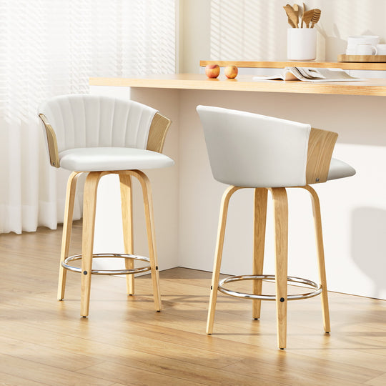 Bar Stools Kitchen Leather Barstools Swivel Counter Chairs X2 - Stool Wooden Chair White