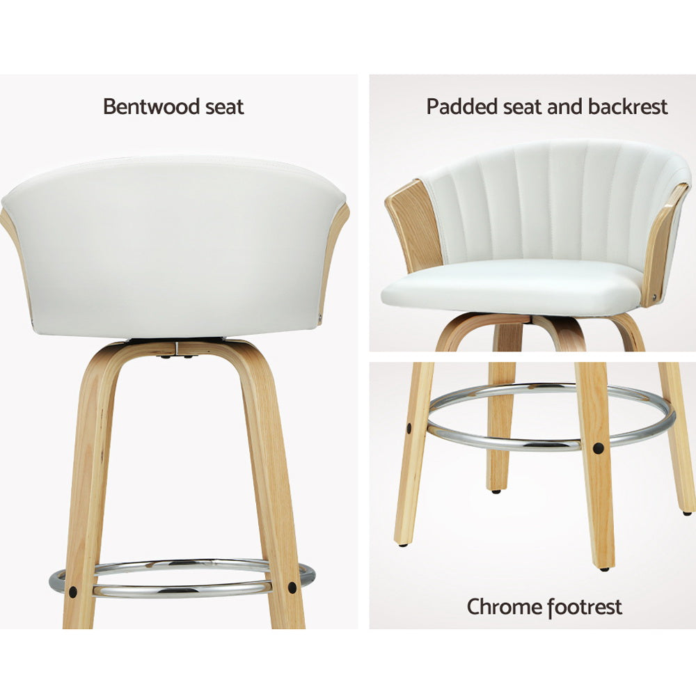 Stool Wooden Chair White - Bar Stools Kitchen Leather Barstools Swivel Counter Chairs X2