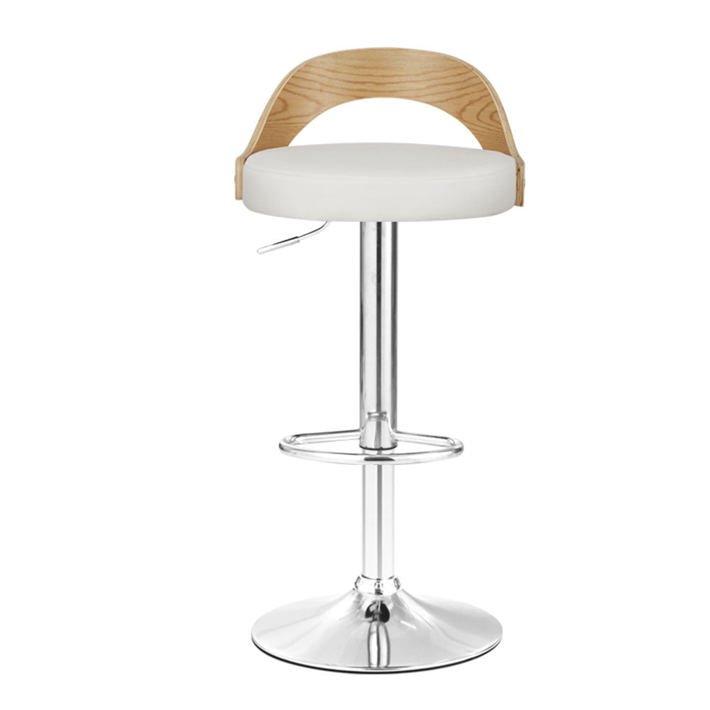 Set Of 2 Bar Stools Kitchen Gas Lift Wooden Stool Metal Barstools White Swivel