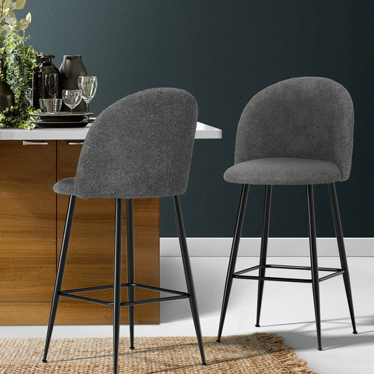 Bar Stools Kitchen Counter Barstools Sherpa Metal Chairs X2 - Dining Chair Stool Boucle