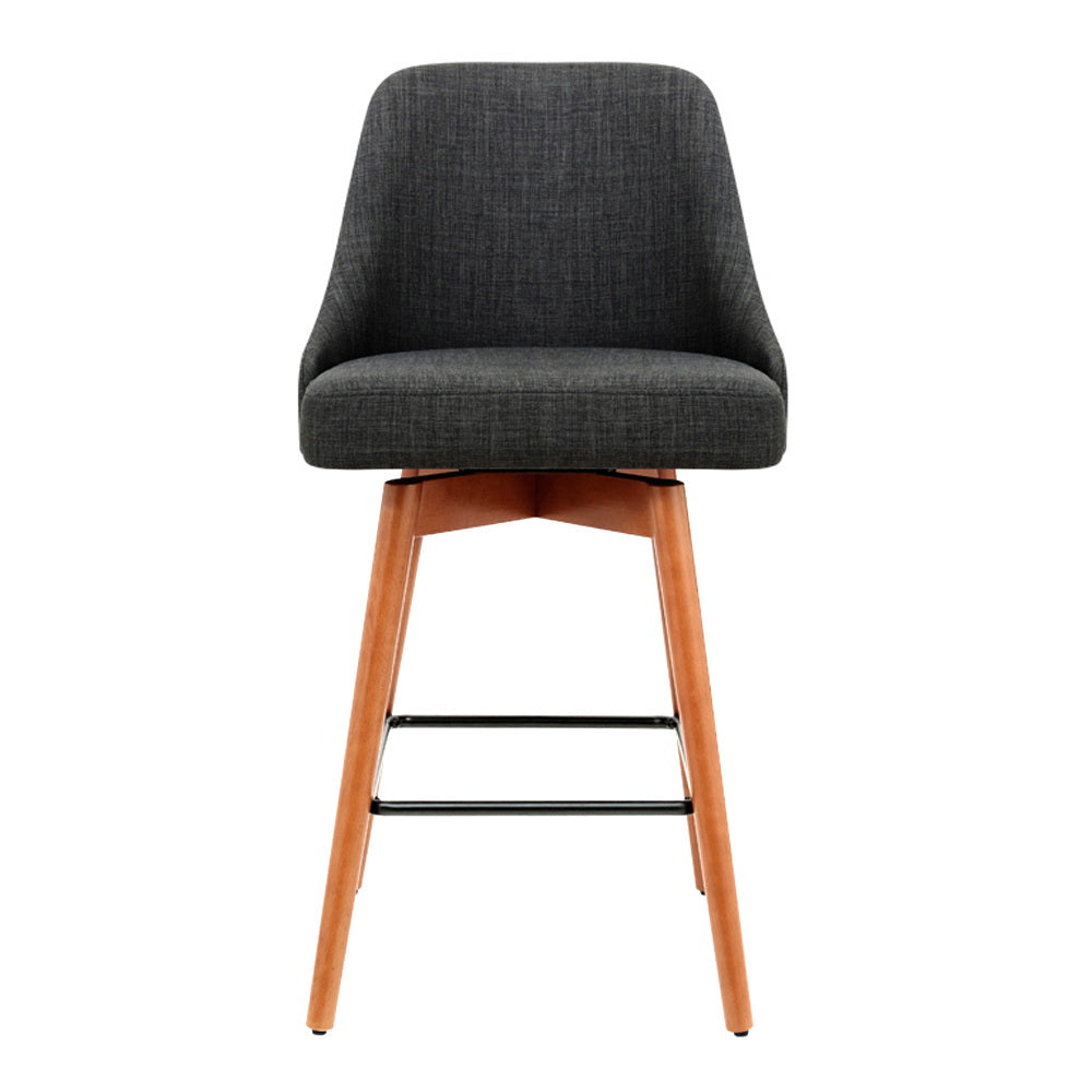 2x Swivel Bar Stools Wooden Linen Seat Charcoal Kitchen Counter Height Chairs