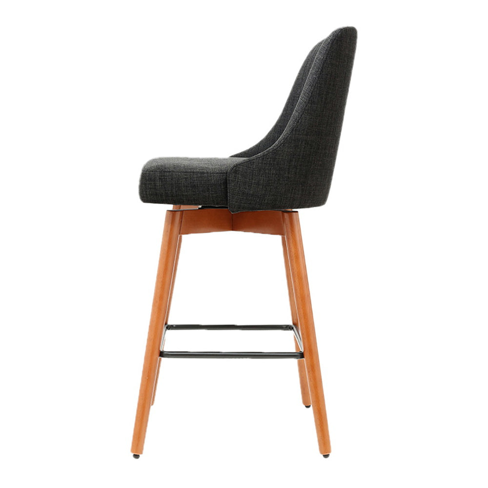 2x Swivel Bar Stools Wooden Linen Seat Charcoal Kitchen Counter Height Chairs