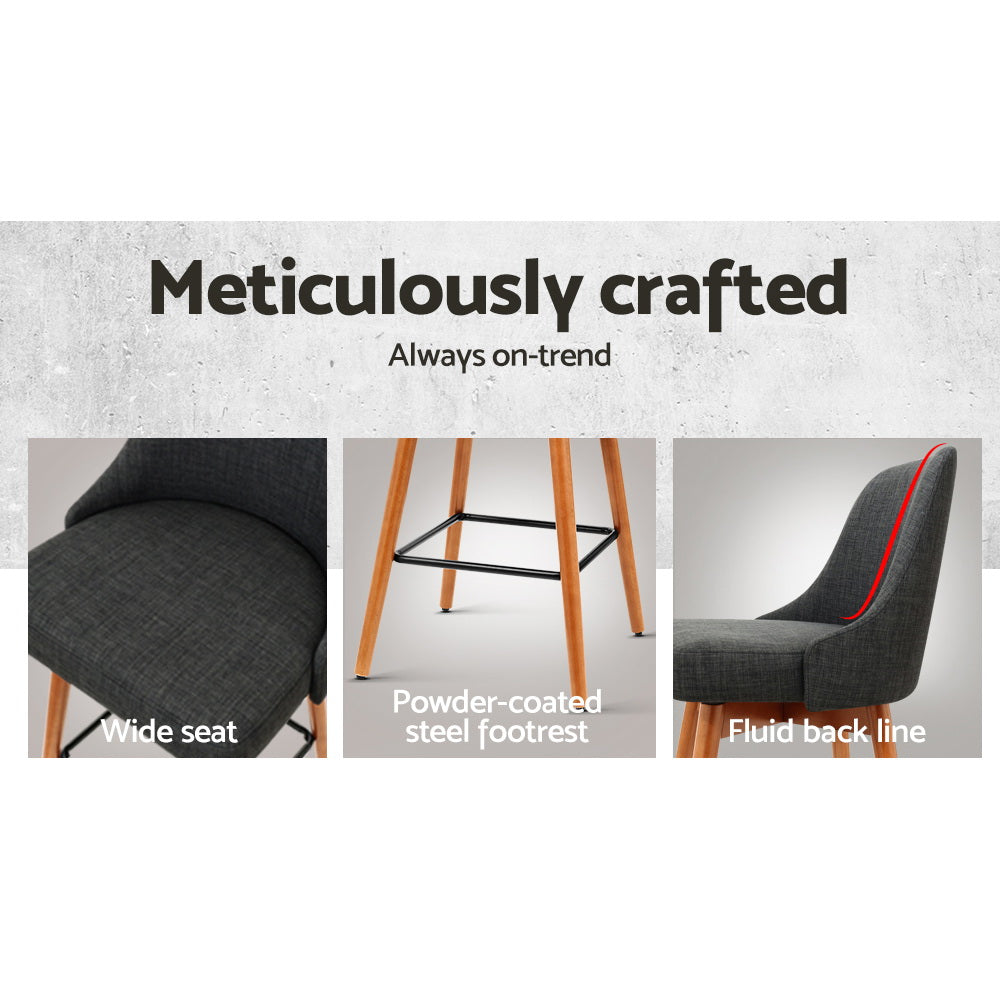 2x Swivel Bar Stools Wooden Linen Seat Charcoal Kitchen Counter Height Chairs