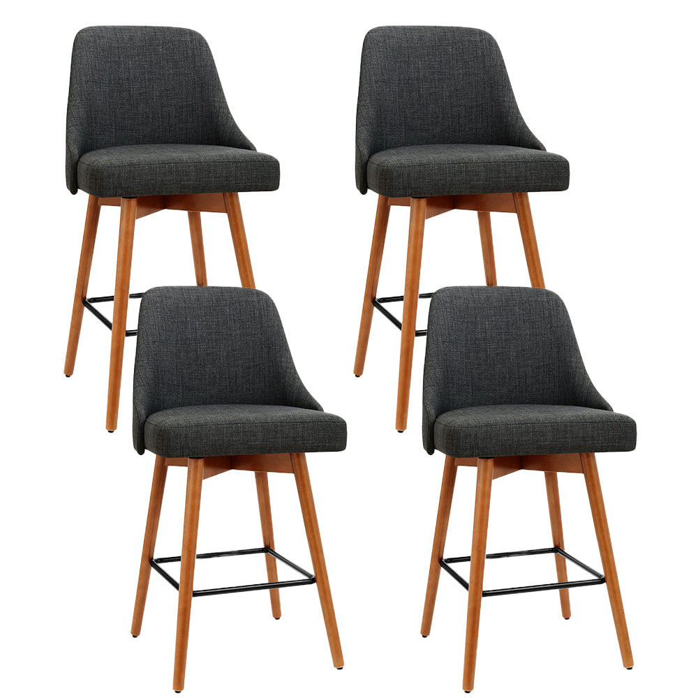 4x Bar Stools Swivel Seat Wooden Charcoal