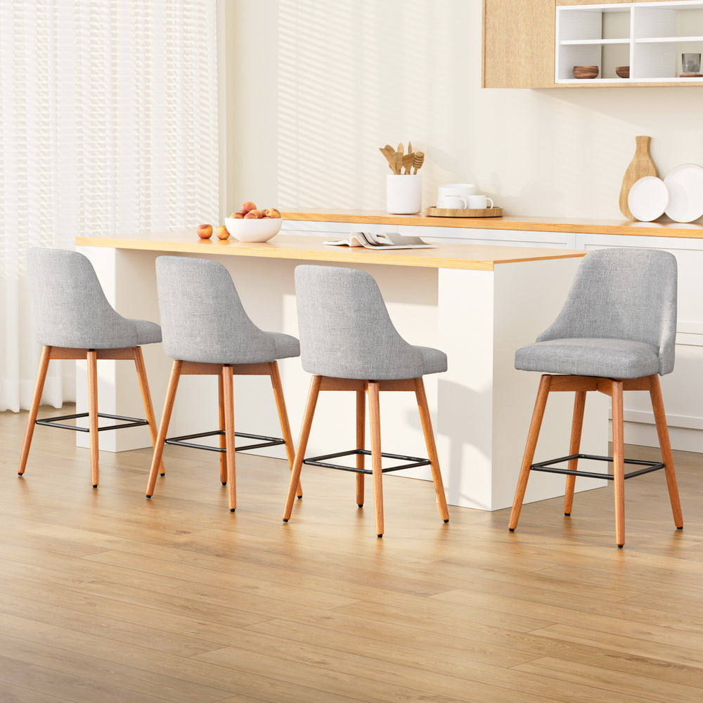 4x Bar Stools Swivel Seat Wooden Grey