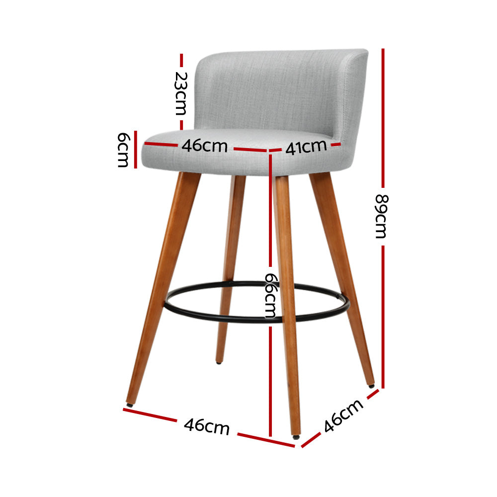 4x Bar Stools Linen Padded Wooden Grey | Grey colour