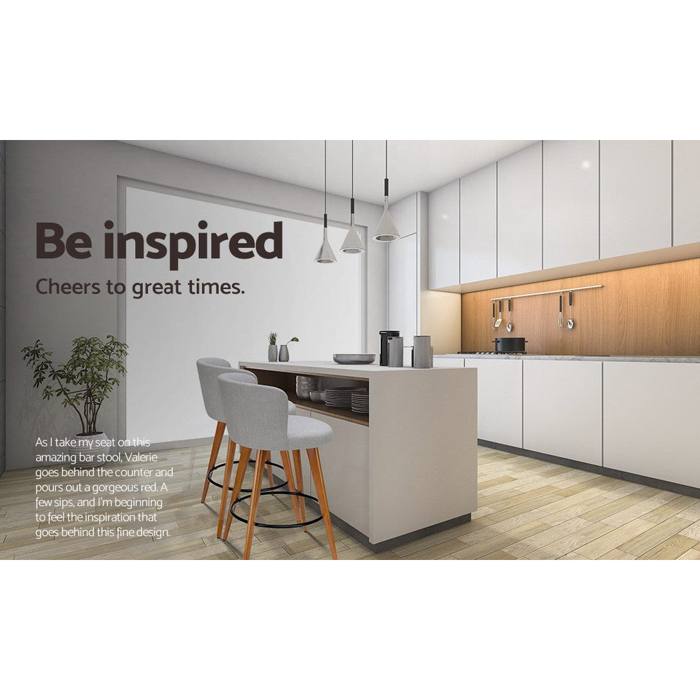 Modern - 4x Bar Stools Linen Padded Wooden Grey