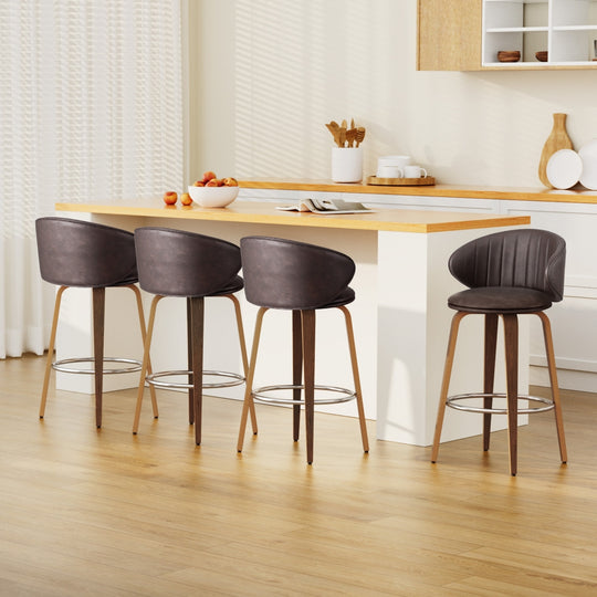 Bar Stools Dining Chairs Contoured Leather Wood Stool