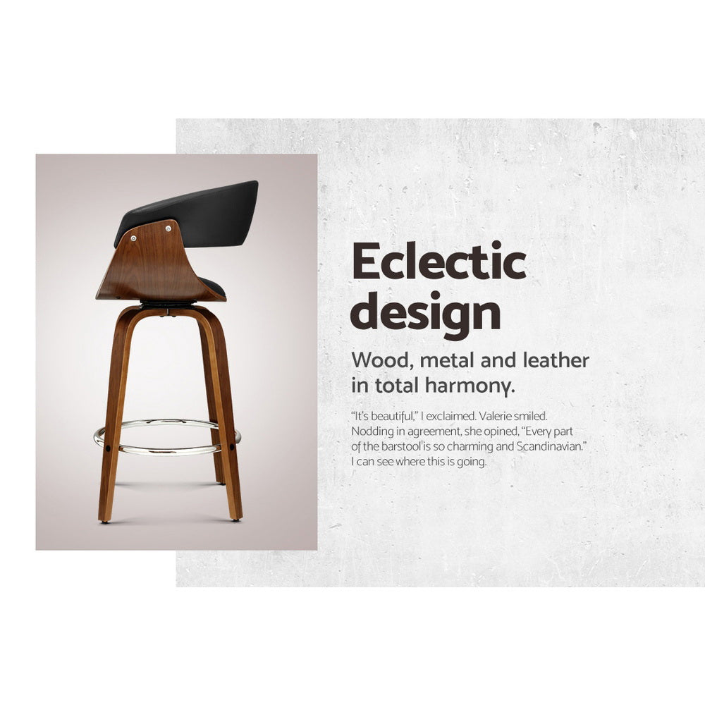 2x Bar Stools Swivel PU Seat Wooden