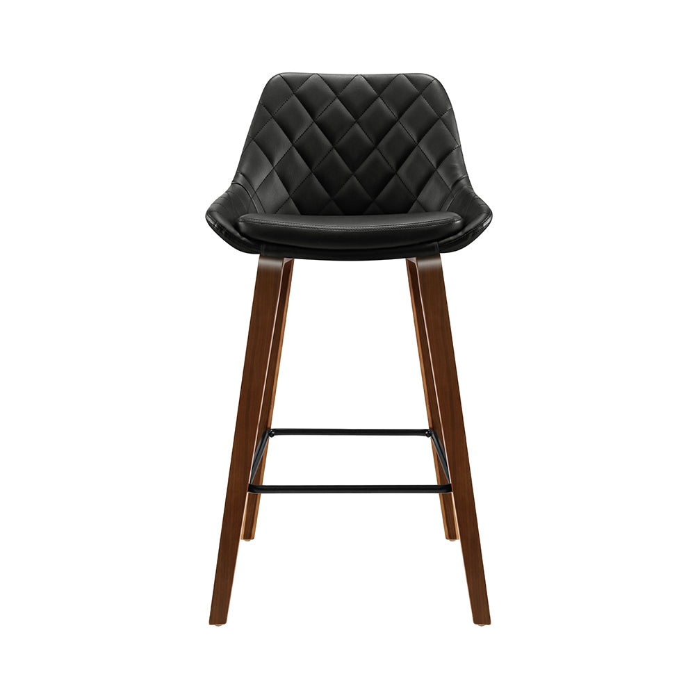 2x Kitchen Bar Stools Wooden Stool Chairs Bentwood Barstool Leather Black