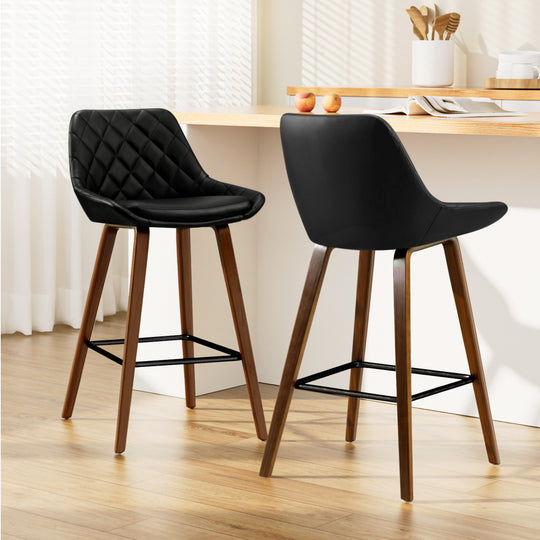 2x Bar Stools PU Seat Wooden - Artiss Kitchen Stool Chairs