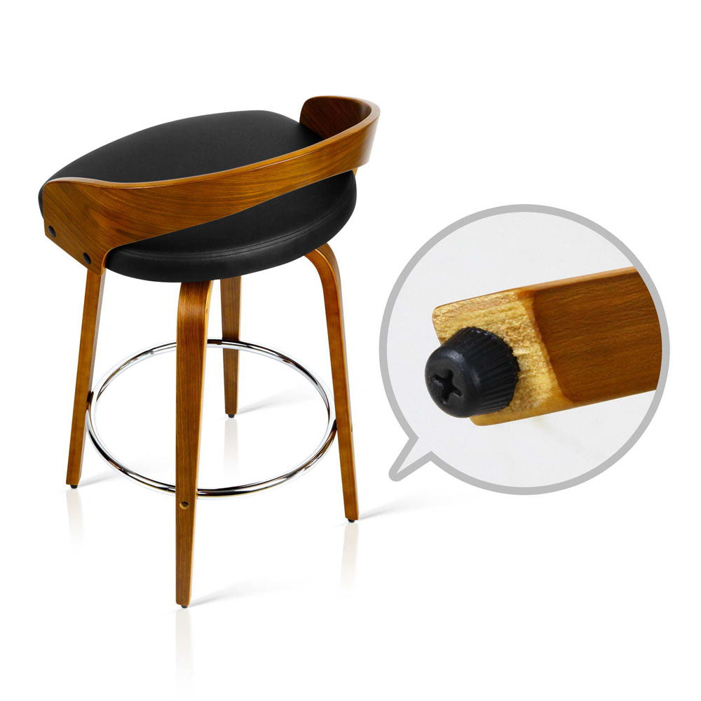 2x Bar Stools Swivel Seat Curving Backrest