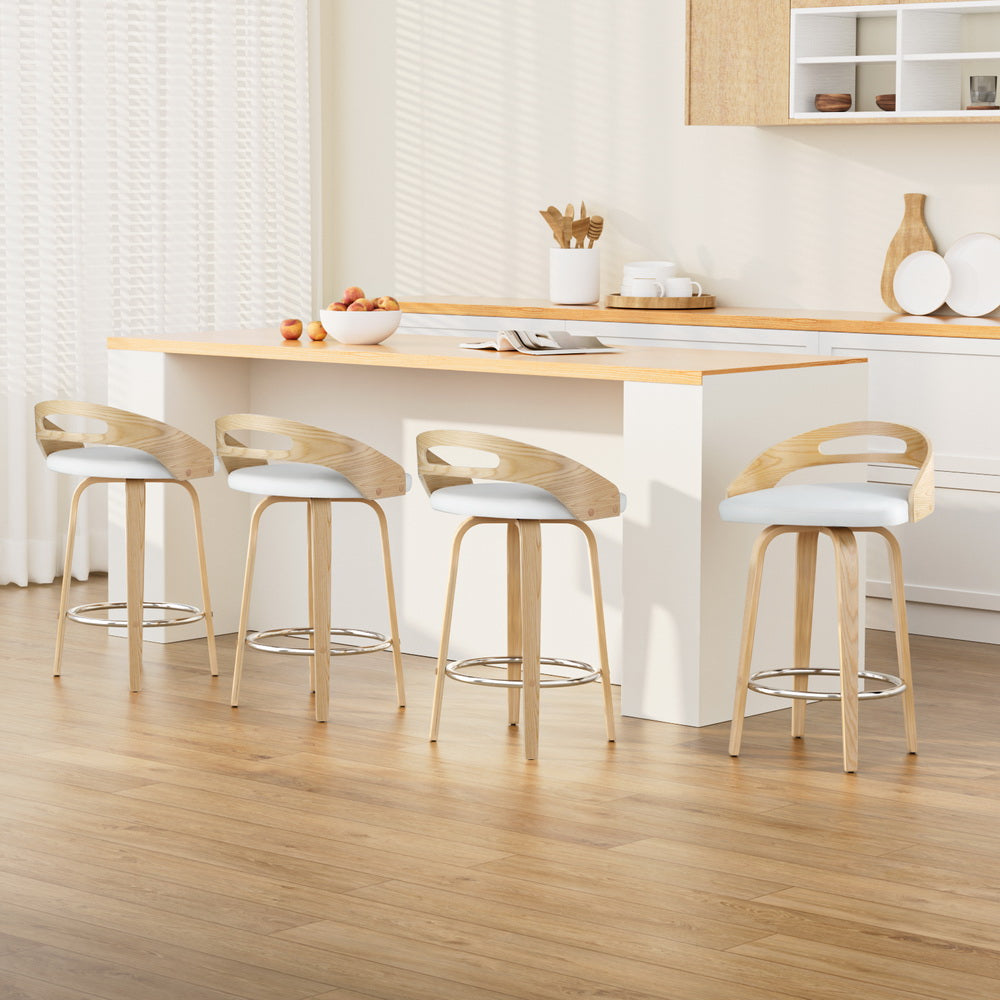 4x Bar Stools Swivel Dining Chairs Low Back Counter Seat PU Cushion
