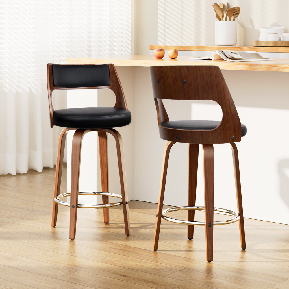 2x Swivel Bar Stools 65cm Leather Chairs Kitchen Counter