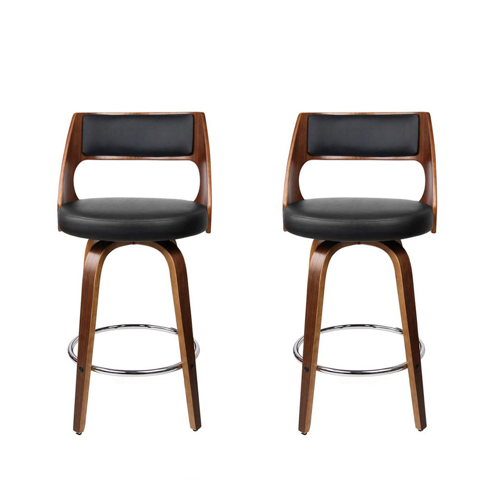 2x Swivel Bar Stools 65cm Leather Chairs Kitchen Counter