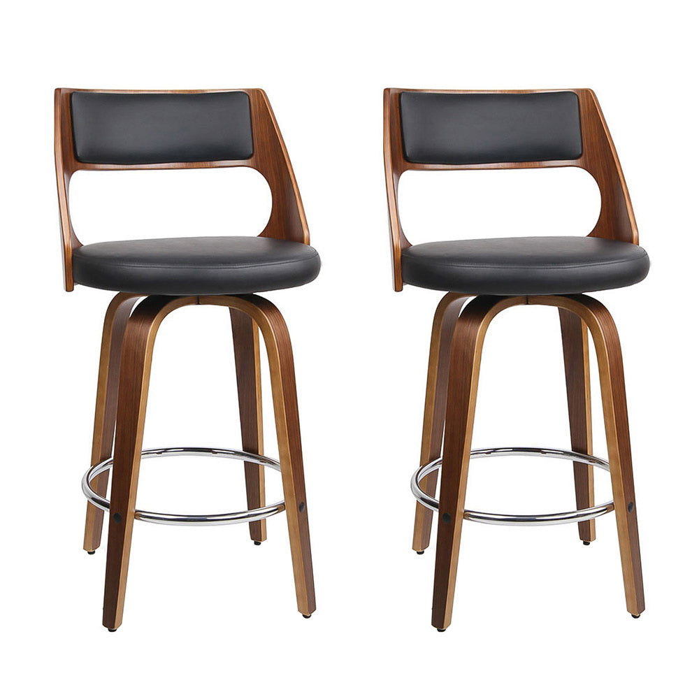 2x Swivel Bar Stools 65cm Leather Chairs Kitchen Counter