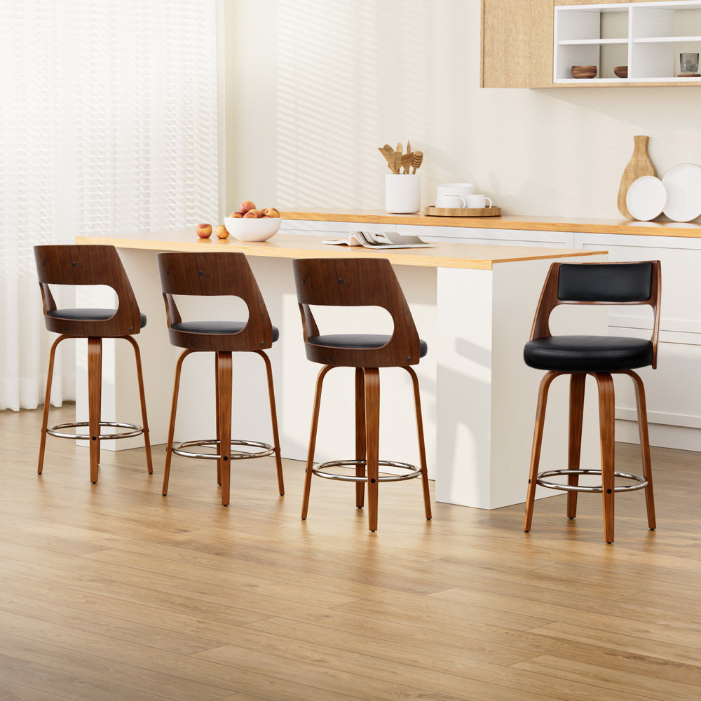 4x Bar Stools Swivel Leather Chair 65cm Comfortable and Stylish