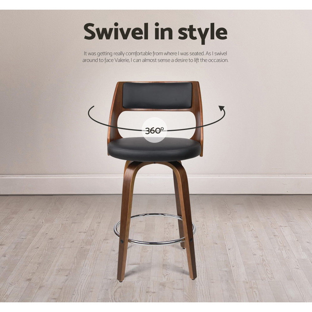 2x Bar Stools Swivel Leather Chair 76cm