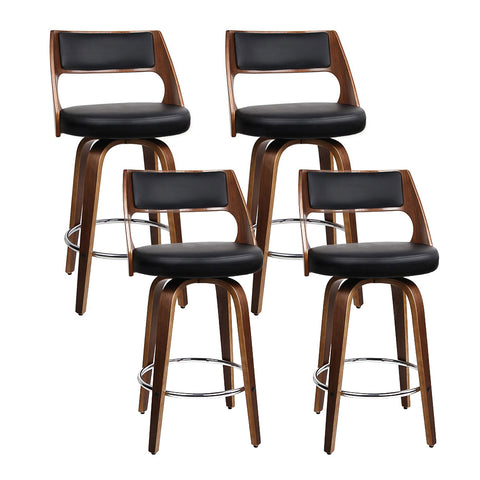 set of 4 Wooden Bar Stools Swivel Bar Stool Kitchen Dining Chair Cafe Black 76cm
