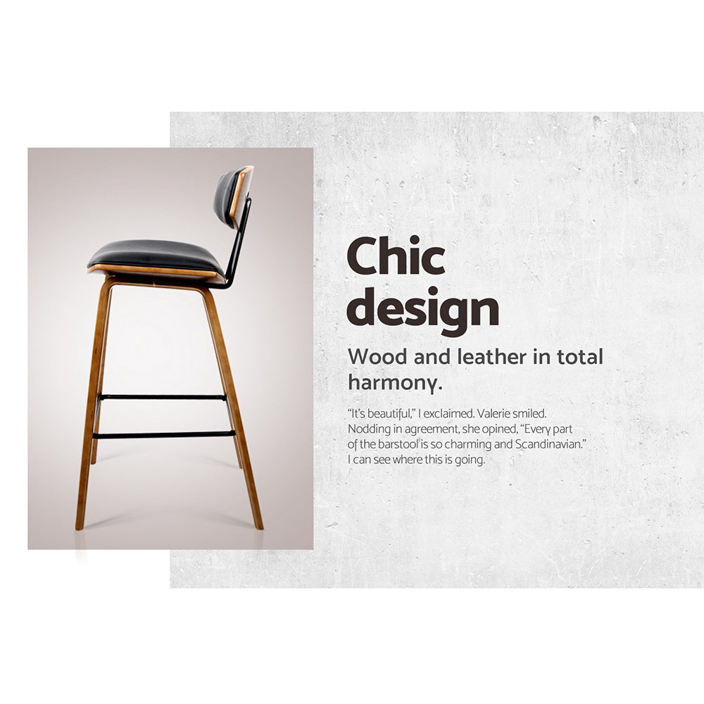 2x Bar Stools Leather Padded w/Backrest