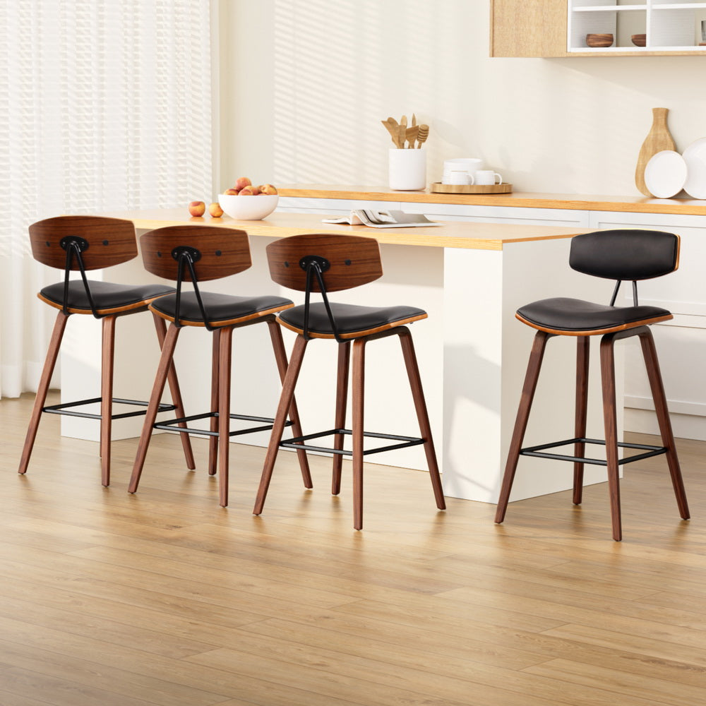 set of 4 Wooden Bar Stools Kitchen Bar Stool Dining Chair Cafe Wood Black