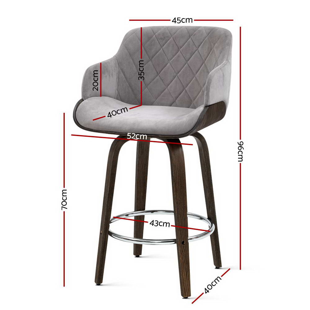 2x Bar Stools Swivel Velvet Padded Wooden