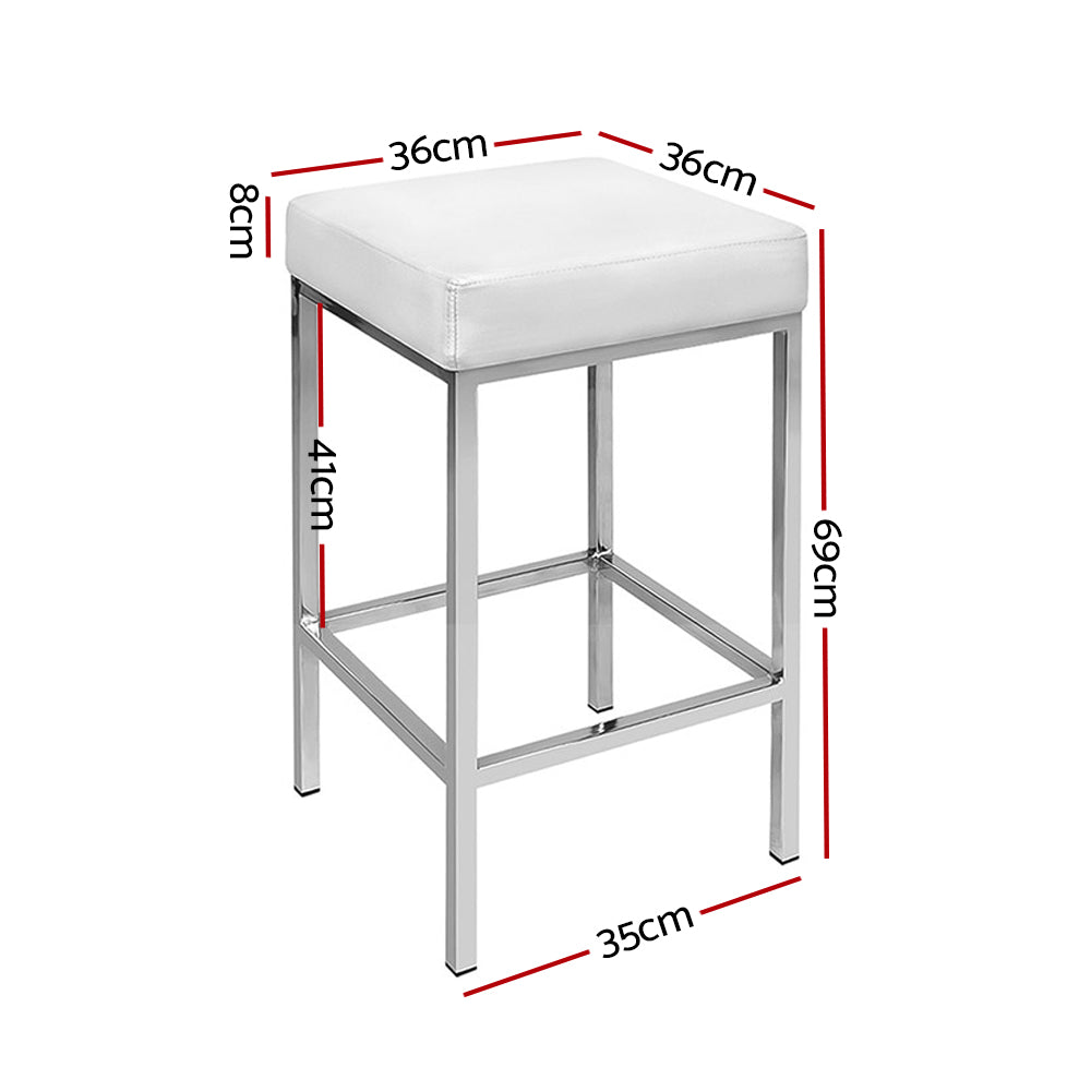 2x Bar Stools White Leather Padded Metal Frame Kitchen Counter Chairs