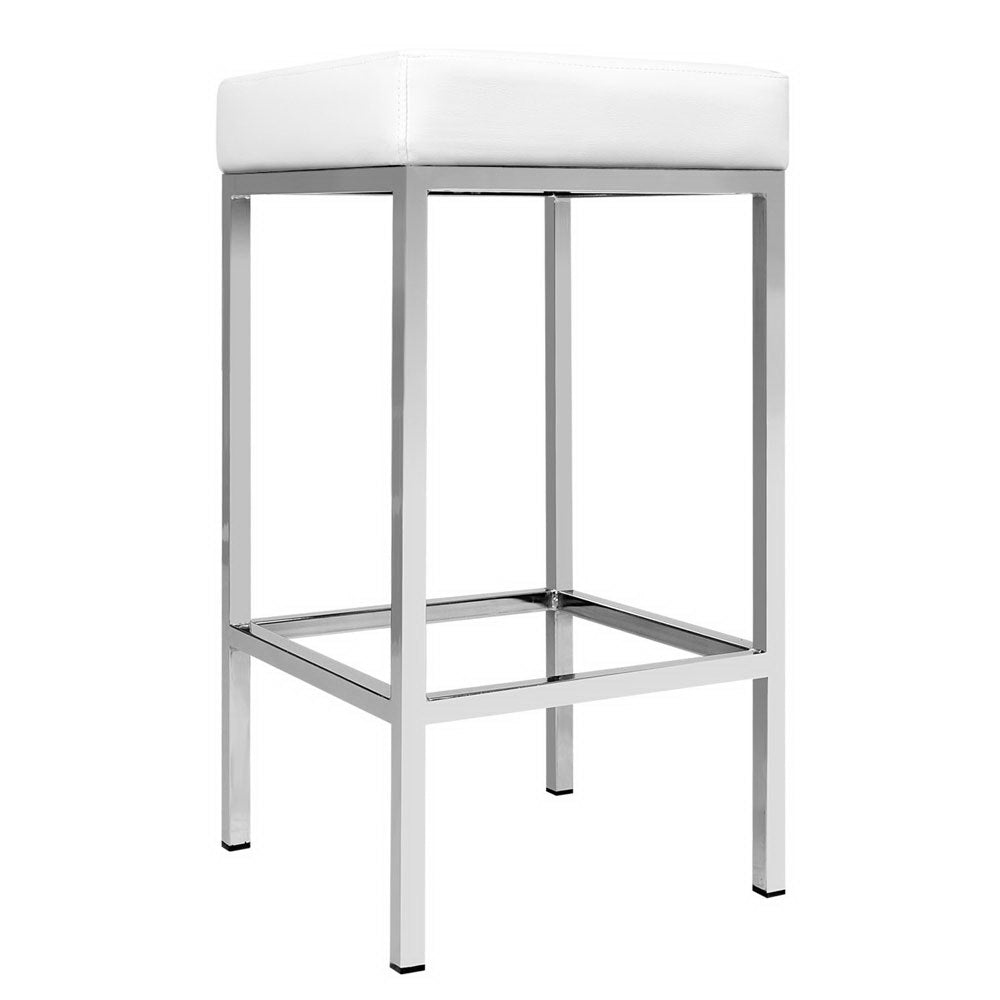 2x Bar Stools White Leather Padded Metal Frame Kitchen Counter Chairs