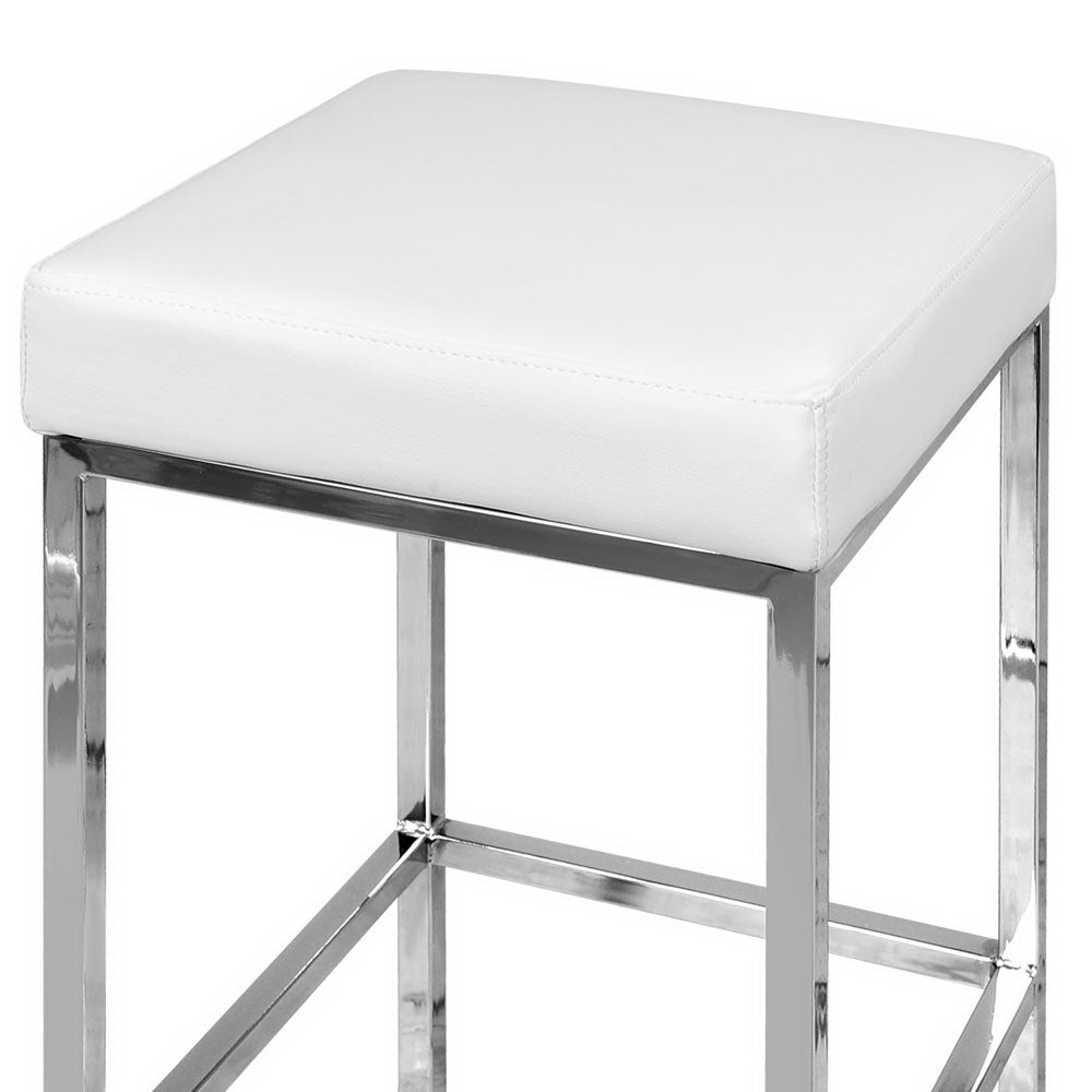 2x Bar Stools White Leather Padded Metal Frame Kitchen Counter Chairs