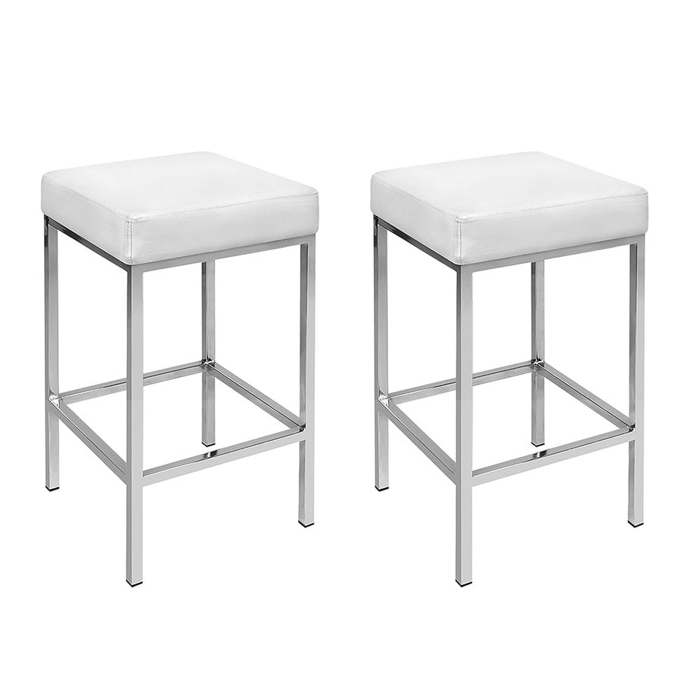 2x Bar Stools White Leather Padded Metal Frame Kitchen Counter Chairs
