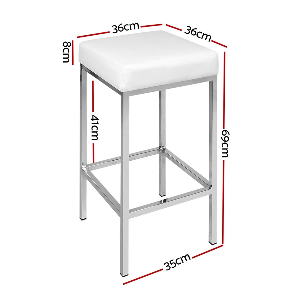 White colour - 4x Bar Stools Leather Padded Metal White Stylish
