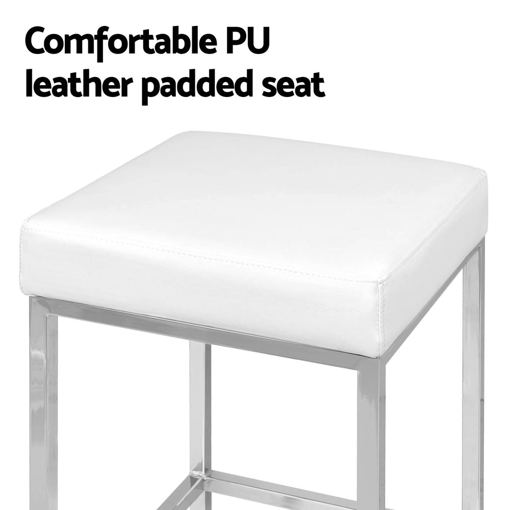 Leather finish - 4x Bar Stools Leather Padded Metal White Stylish