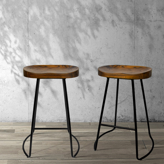 2x Bar Stools Tractor Seat 65cm - Artiss Wooden Backless Black