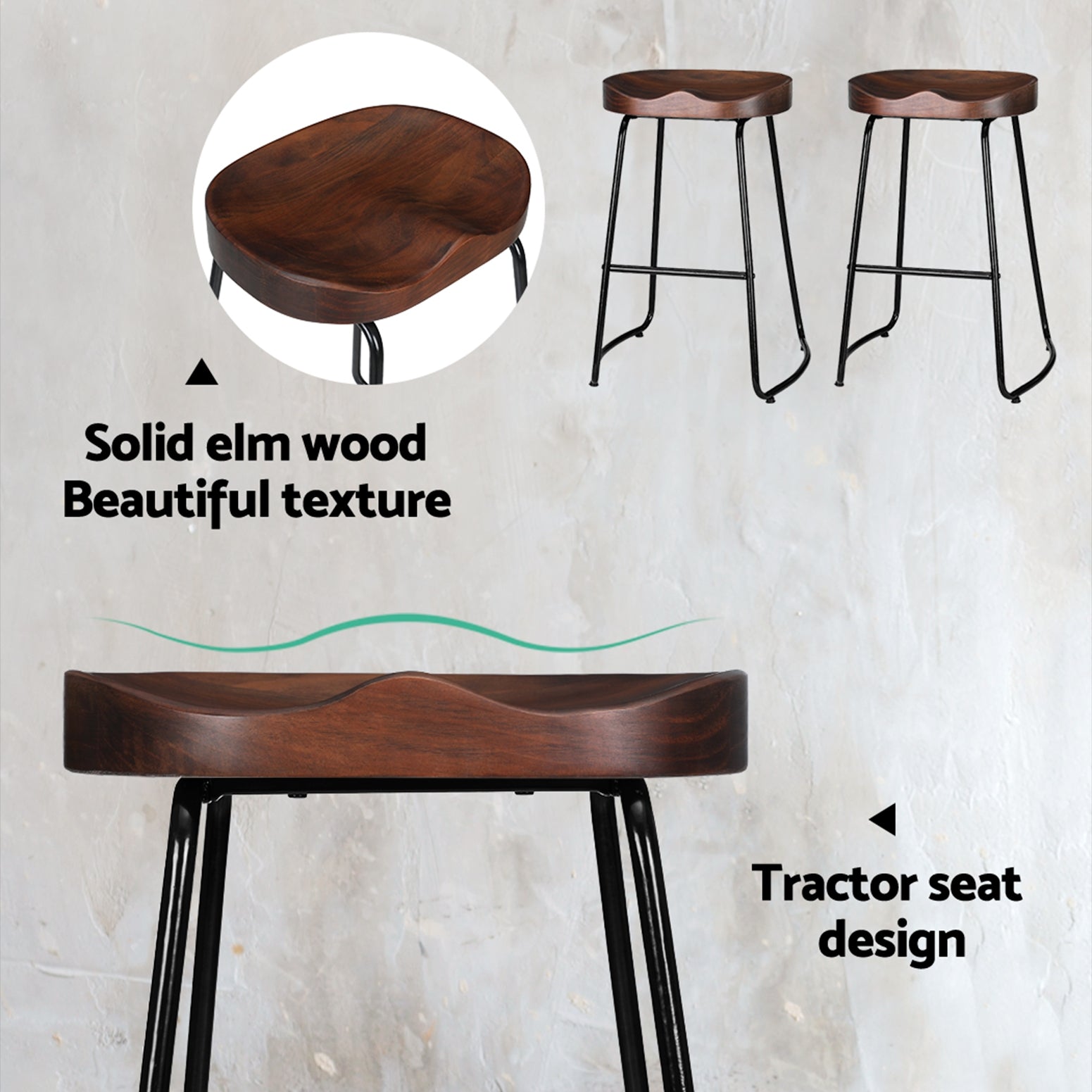 65Cm - 4x Bar Stools Tractor Seat 65cm