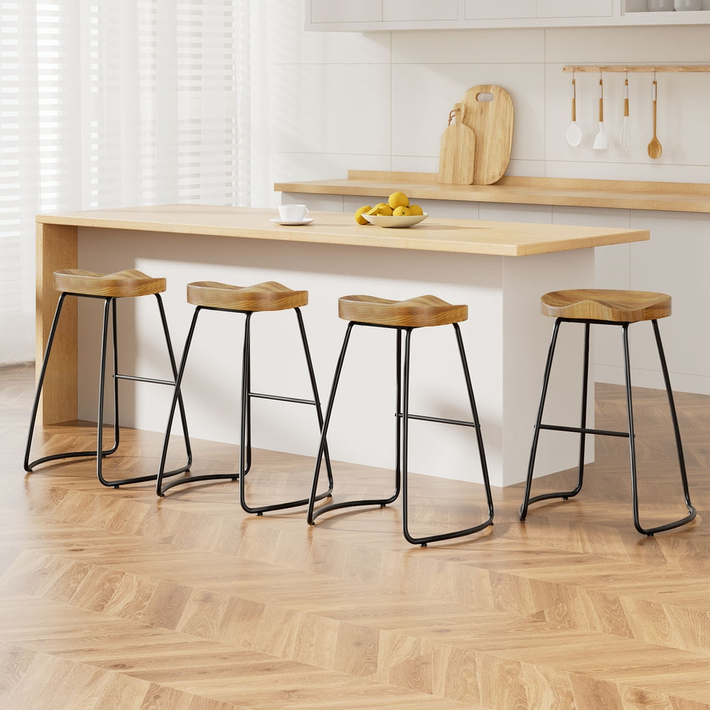 Table & Bar Stools - 4x Bar Stools Tractor Seat 65cm Wooden